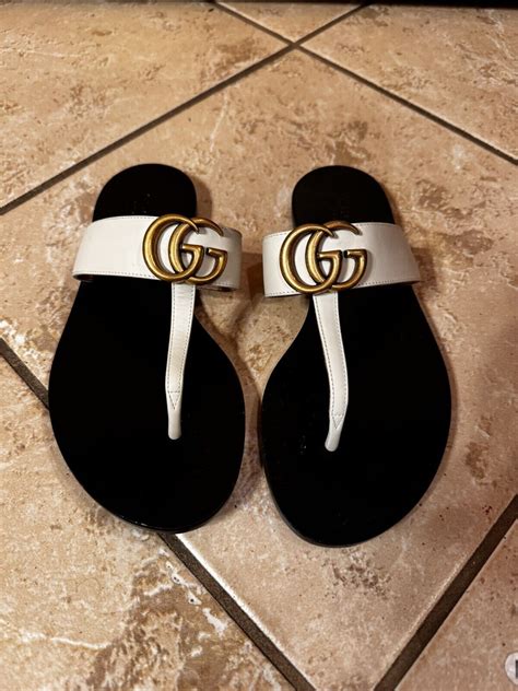 gucci marmont white sandal|gucci marmont leather thong sandals.